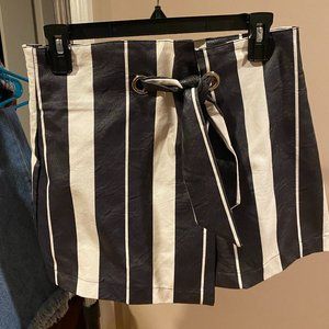 Striped Skort, Faux Leather, Black and White Striped